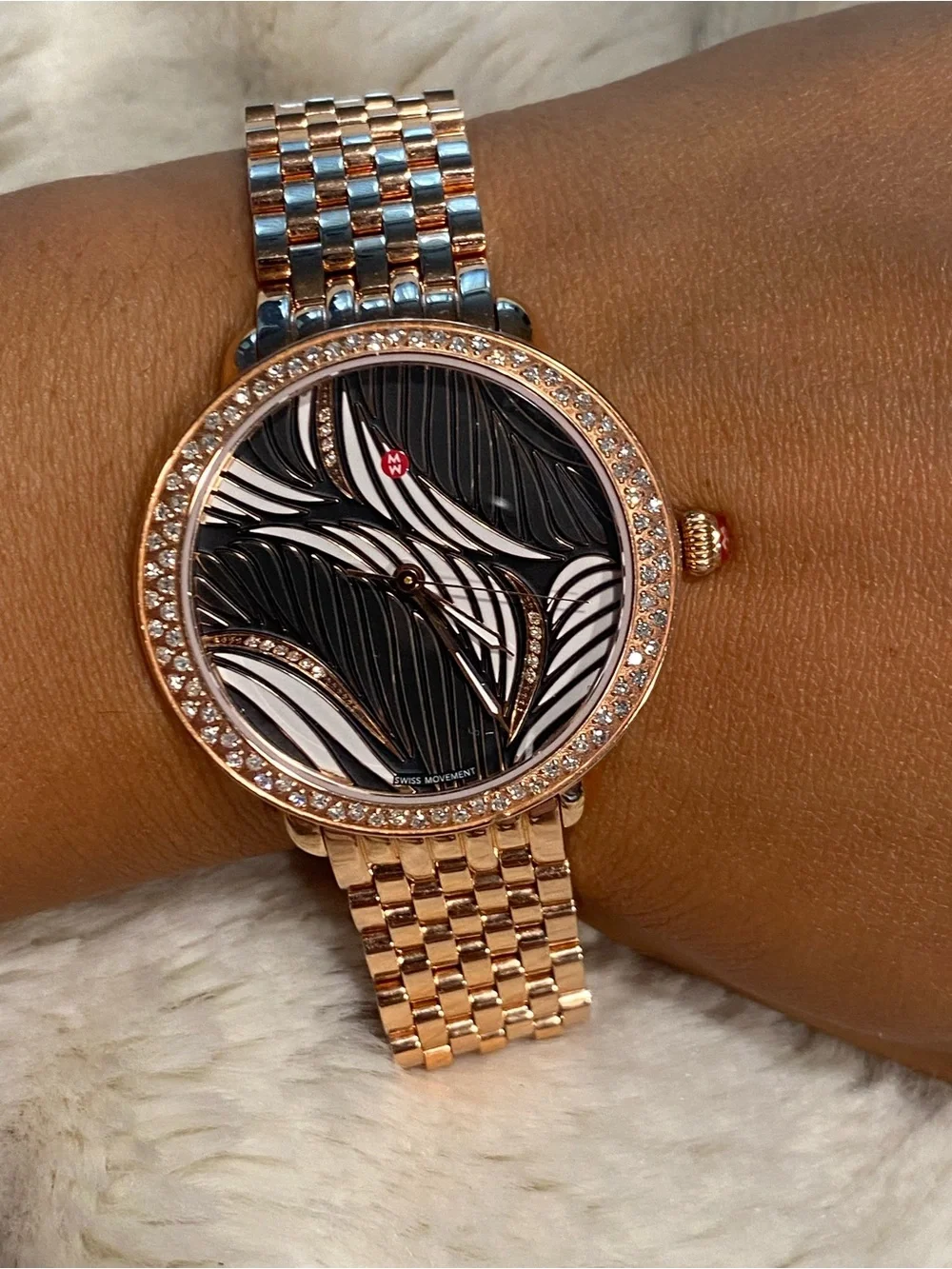 Luxurious Michele Serein 103 Diamond Bezel Rose Gold Willow Streaks Ladies Watch